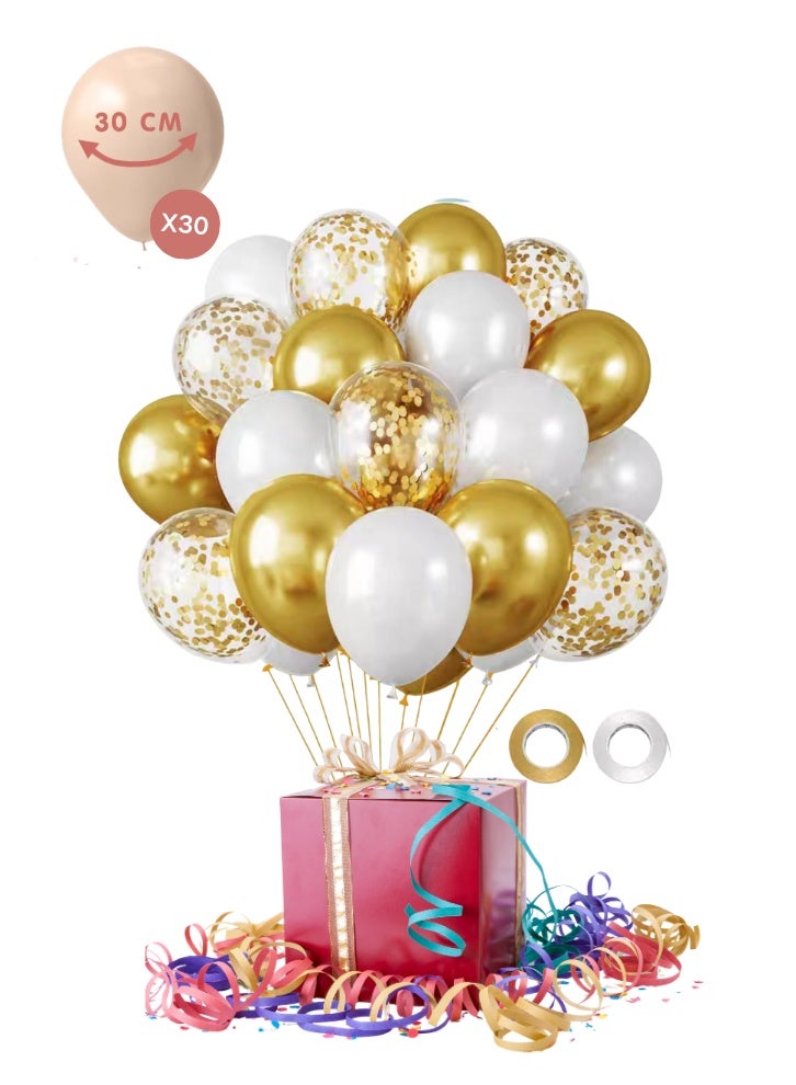 30 pcs 12-inch Metallic Sequined High-Quality Thickened Latex Balloons Set, Perfect for Kids' Birthday Parties, Ribbons Included - Image 1